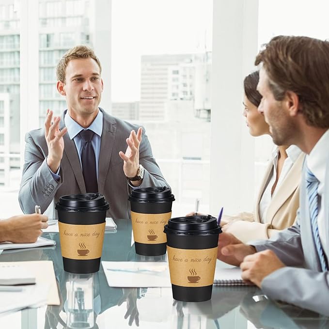 Lamosi 12 OZ Coffee Cups with Lids 500 Pack, Disposable Paper Hot Cups with Lids, Stir Sticks and Sleeves for TO GO Drinks and Hot Beverages