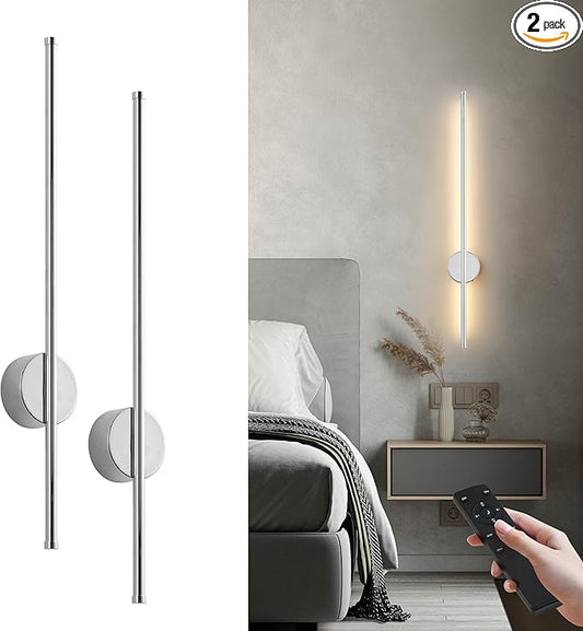 Battery Operated Modern Wall Sconces, Dimmable Wireless Wall Light Set of Two
