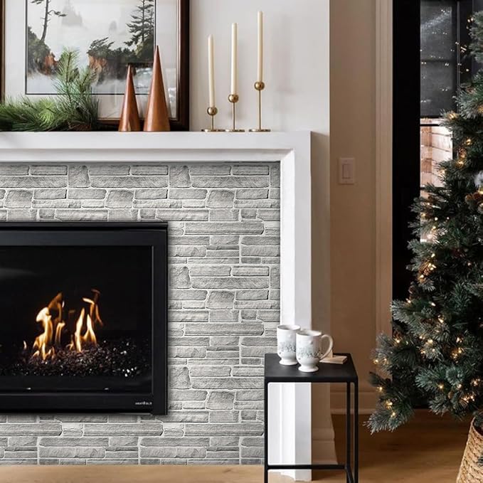 COMSTICKC Peel and Stick Faux Stone Wall Sticker Wall Panels, Not Real Stone