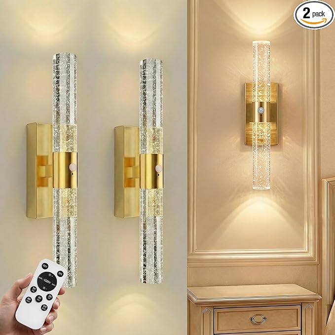 IRONPAX Wall Sconces Battery Operated Set of 2, Wireless Rechargeable Wall