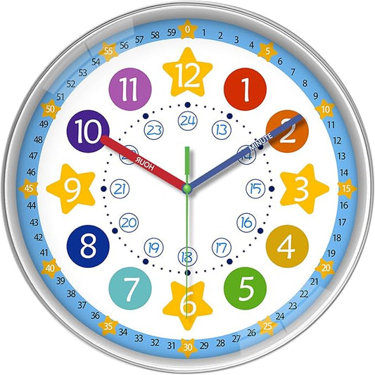 XFM Large Kids Wall Clock 16 Inch Silent Non Ticking Quartz Battery Operated