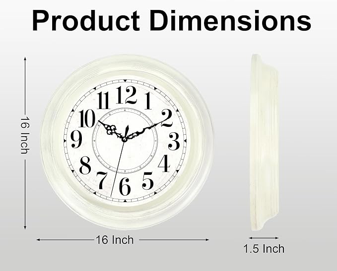 Vintage Wall Clock 16 Inch Quartz Silent Non-Ticking Analog Clock Battery