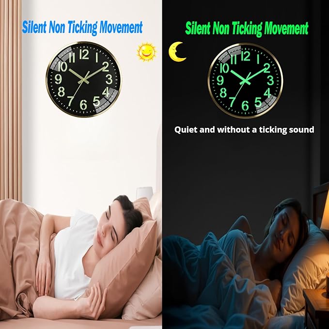 Luminous wall Clock Modern Silent Wall Clock, Non-Ticking Battery Operated Wall