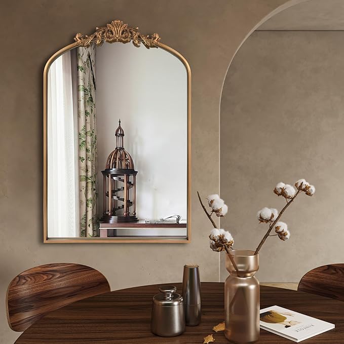 HQiJun Antique Gold Arched Baroque Mirror 24x36