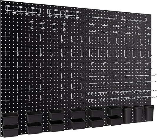 INCLY 226PCS Metal Pegboard Wall Organizer, 48x36 Inch Black Peg Board Panels