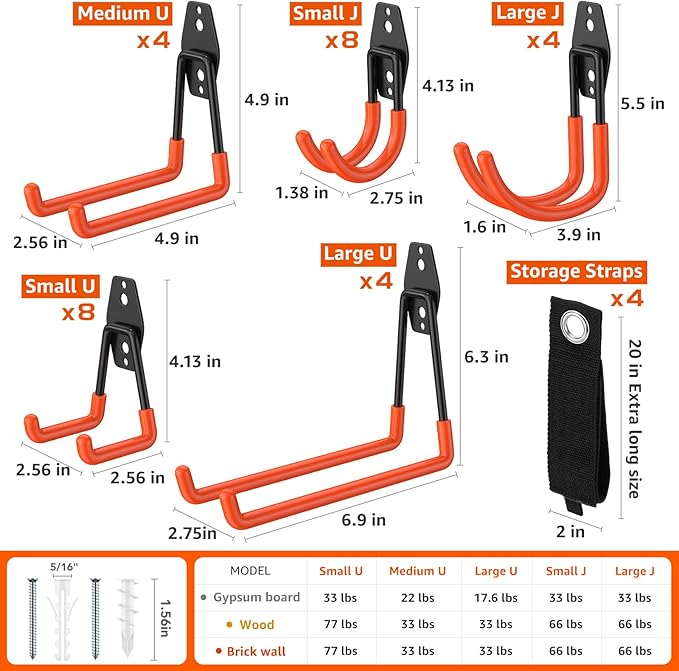 32 Pack Garage Hooks with Anti-Slip Coating Heavy Duty Wall Mount Hooks