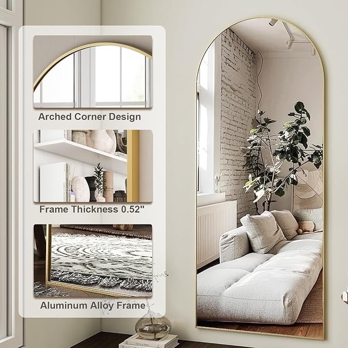 HARRITPURE 64"x21" Arched Full Length Mirror Free Standing Leaning Hanging