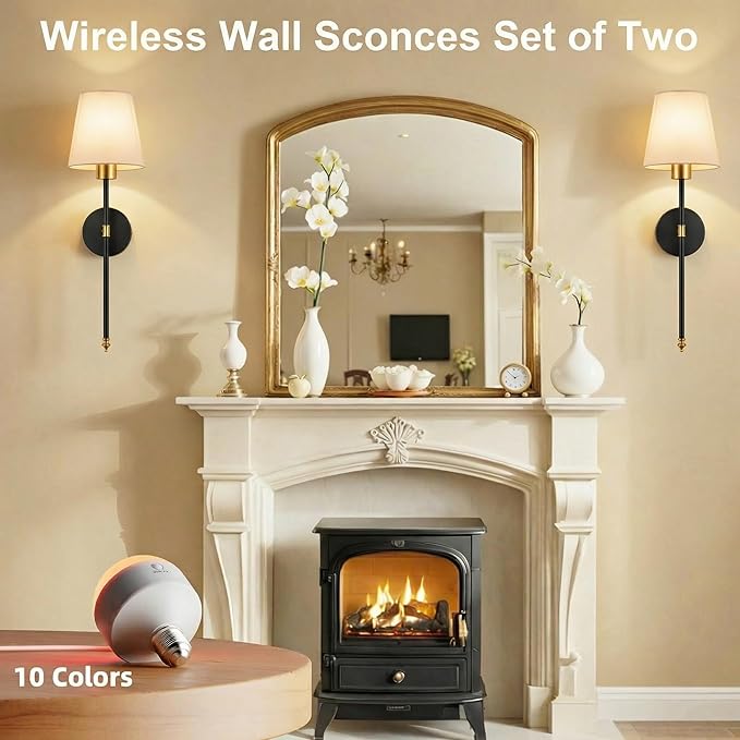 IRONPAX Wall Sconces Battery Operated Set of 2, Wireless Rechargeable Wall
