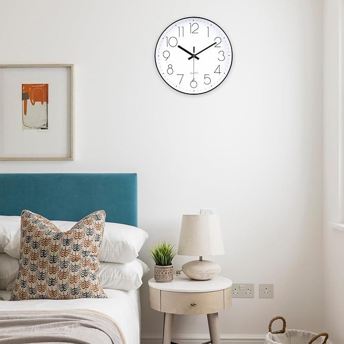 8 Inch Small Black Wall Clocks Silent Non Ticking Battery Operated