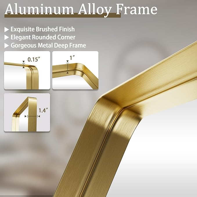 VooBang Bathroom Mirror 30x56 inch, Golg Gorgeous Deep Frame Wall Mirror