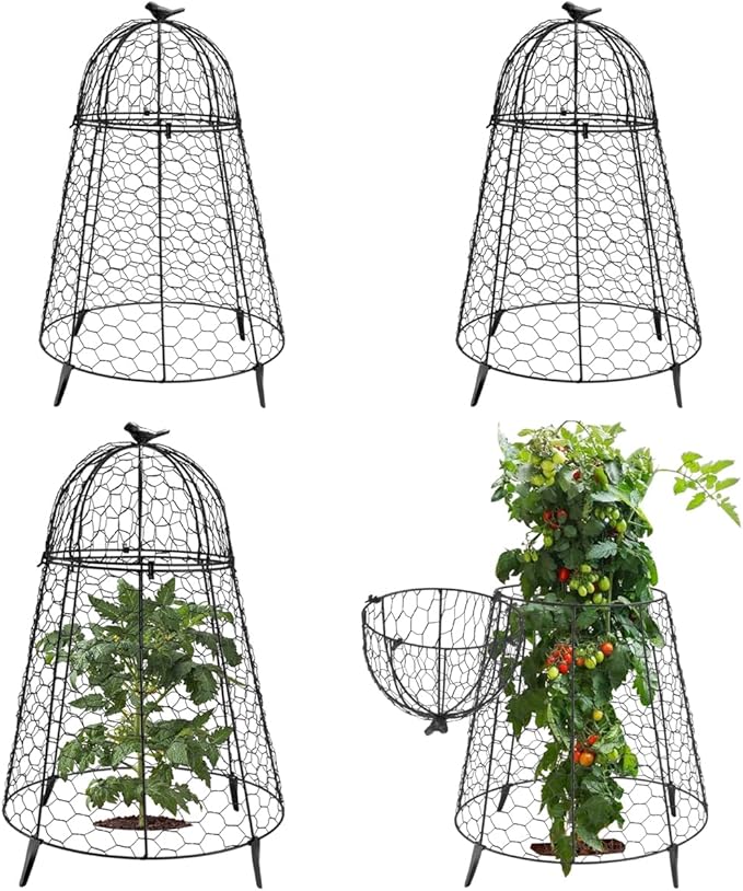 COATTOA Plant Protector Chicken Wire Cloche 4 PCS, Plant Protectors from Animals, 18.7Ã12 Inch Large Garden Cloches for Plants, Sturdy 2-in-1 Cloche Dome for Plants, Plant Protectors for Easy Pruning