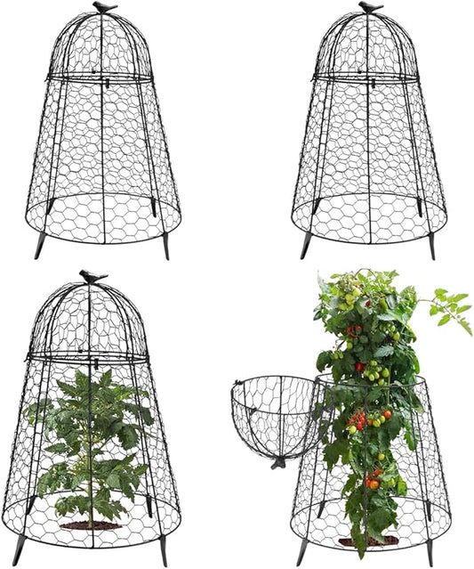 COATTOA Plant Protector Chicken Wire Cloche 4 PCS, Plant Protectors from Animals, 18.7Ã12 Inch Large Garden Cloches for Plants, Sturdy 2-in-1 Cloche Dome for Plants, Plant Protectors for Easy Pruning
