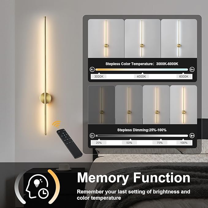 Battery Operated Modern Wall Sconces Set of Two, Rechargeable Wireless Wall