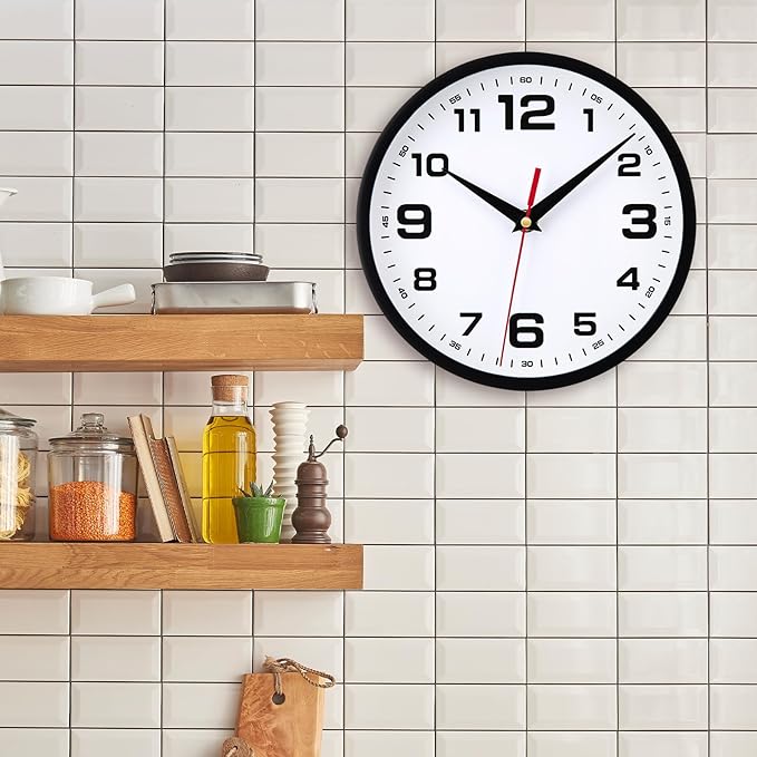 Wall Clock Silent Non-Ticking 10 Inch Clocks Battery Operated Large Numbers