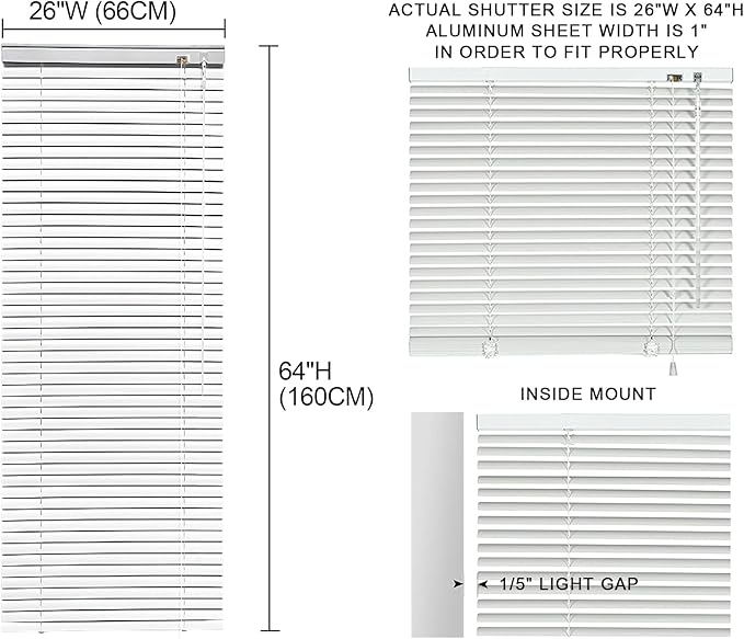 YIIBAII Mini Blinds Suitable for 26.5" W x 64" H Windows 1" Aluminum Horizontal