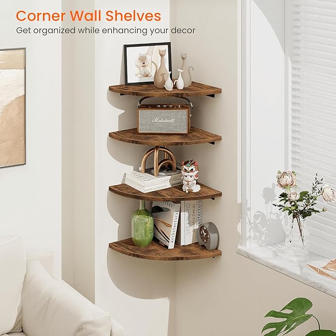 Homode Corner Wall Shelf, 12 Inch Wide Round Corner Floating Shelves