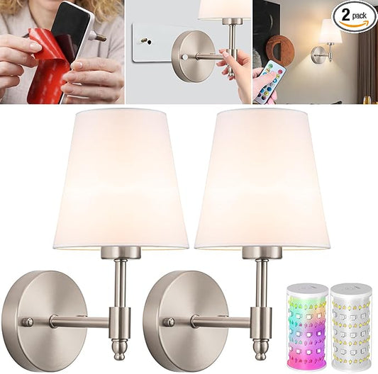 Vimhou Peel and Stick Wall Sconces, Stick On Wall Sconce Set of 2, Battery