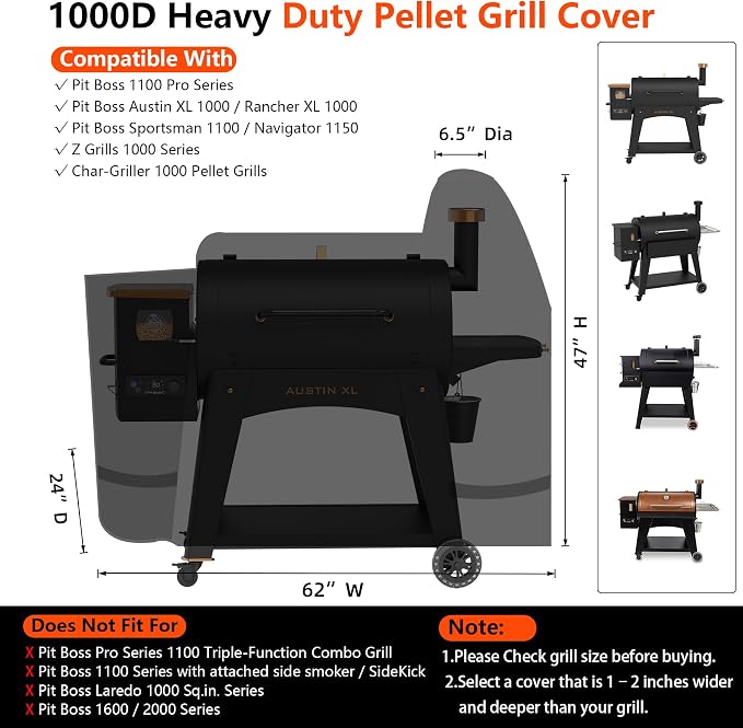 [Upgraded 1000D Heavy Duty Fabric] Grill Cover for Pit Boss Austin XL, Waterproof,Tear & Fade Resistant Pellet Smoker Cover for Pit Boss Rancher XL 1000, 1100 Pro, 1150, and Z Grill 1000 Series Grills