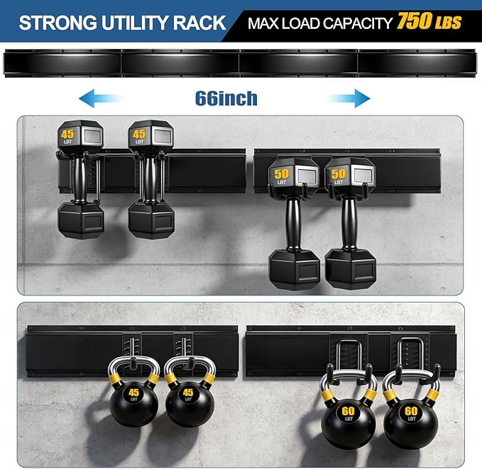 18Pack Garage Tool Organizer Wall Mount, 66'' Garage Wall Tool Organizer with 14 Adjustable Hooks, 750lbs Heavy Duty Garage Accessories for Men, Tool Hangers for Garage Wall Garden Yard Tool Shed