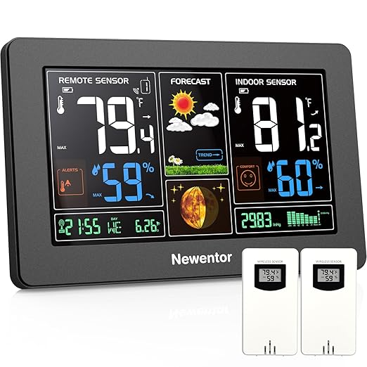 Newentor Weather Station Wireless Indoor Outdoor Thermometer, Color Display
