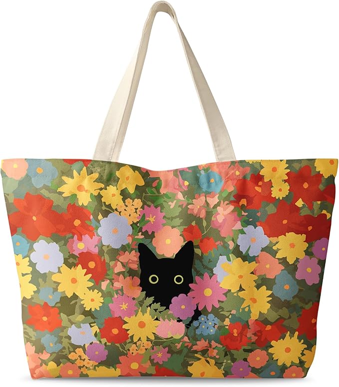 Miss Adola Large Tote Bag for Women - Canvas Tote Bag with Zipper Aesthetic Reusable Shoulder Bag for Gym, Travel, Work