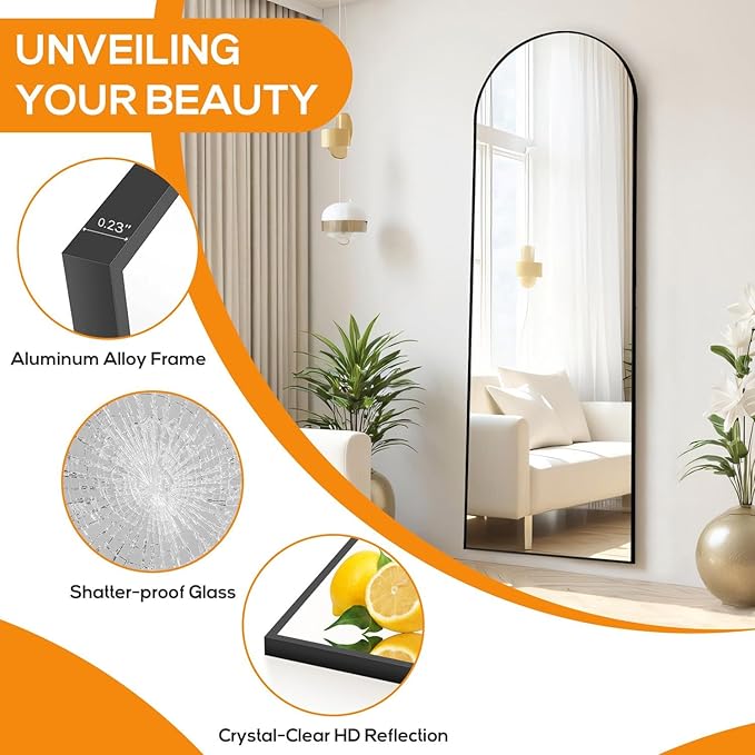 Arched Mirror Full Length, Upgraded 16"x59" Body Wall Mirrors