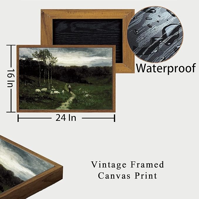 OIQArtOIQ Framed Vintage Landscape Wall Art Shepherd Natural Scenery Oil