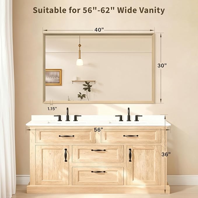 Oak Wood Effect Framed Wall Mirror, 30x48 Rectangle Mirror, Anti-desilvering