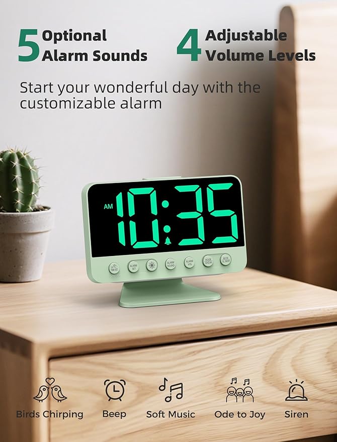 Odokee Digital Alarm Clocks for Bedrooms: Large Bold Number 5 Brightness Dimmer