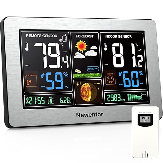 Newentor Weather Station Wireless Indoor Outdoor Thermometer, Color Display