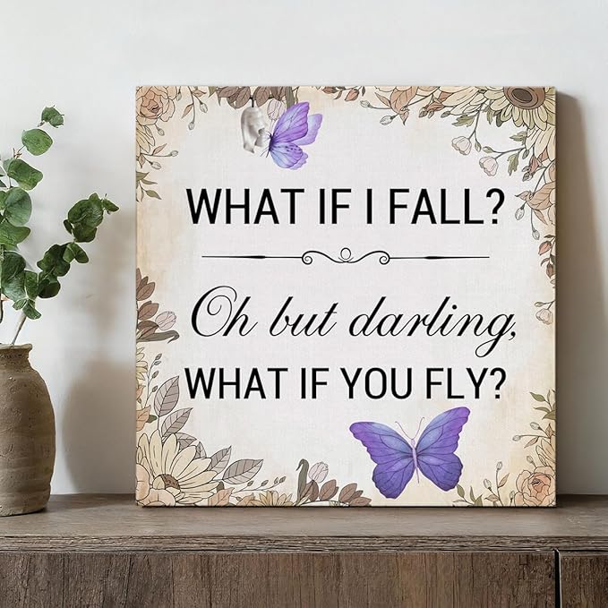 Inspirational Purple Butterfly Wall Art Decor, What If You Fly Motivational