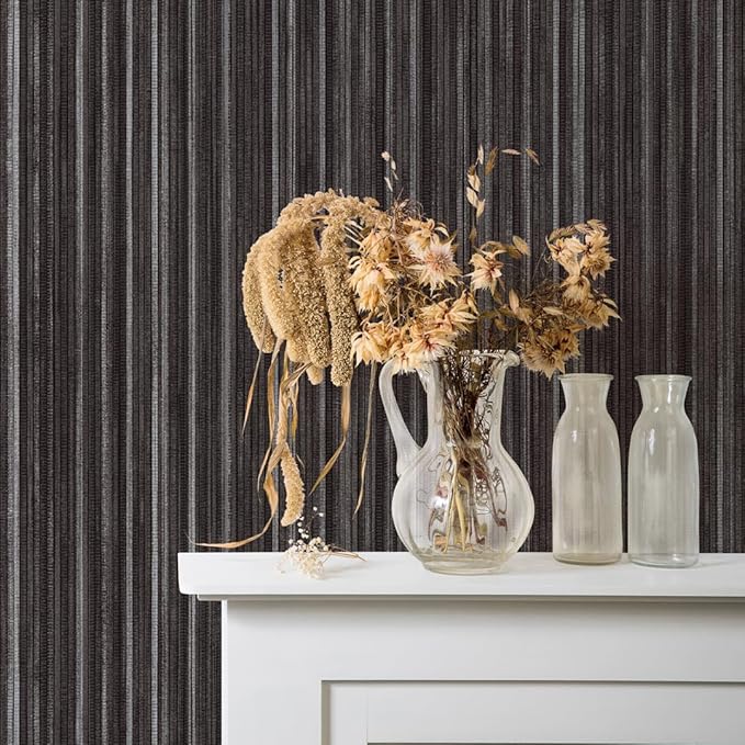 Tempaper Black Linen Grasscloth Removable Peel and Stick Wallpaper, 20.5 in X