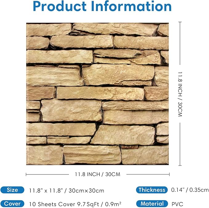 COMSTICKC Peel and Stick Faux Stone Wall Sticker Wall Panels, Not Real Stone