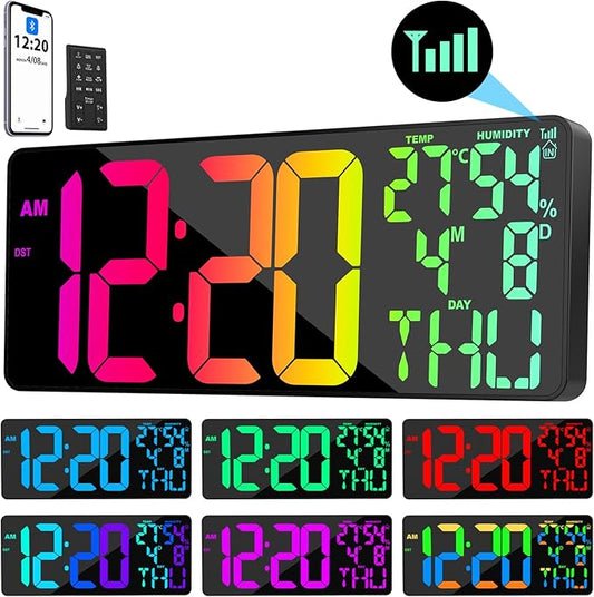 11 RGB Color Changes Large Digital Wall Clock/Bluetooth Auto Time Sync