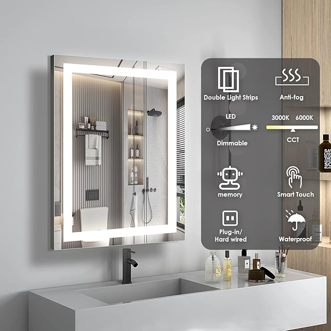 16×24 inches LED Bathroom Mirror, Bathroom Vanity Mirror