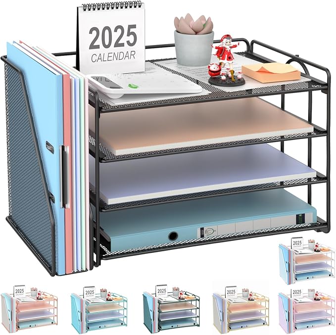 gianotter 4-Tier Paper Organizer With Magazine Holder, Desk Organizers and Accessories, Desk Accessories & Workspace Organizers, File Organizer for Office Supplies Storag (Black, 4-Tier)