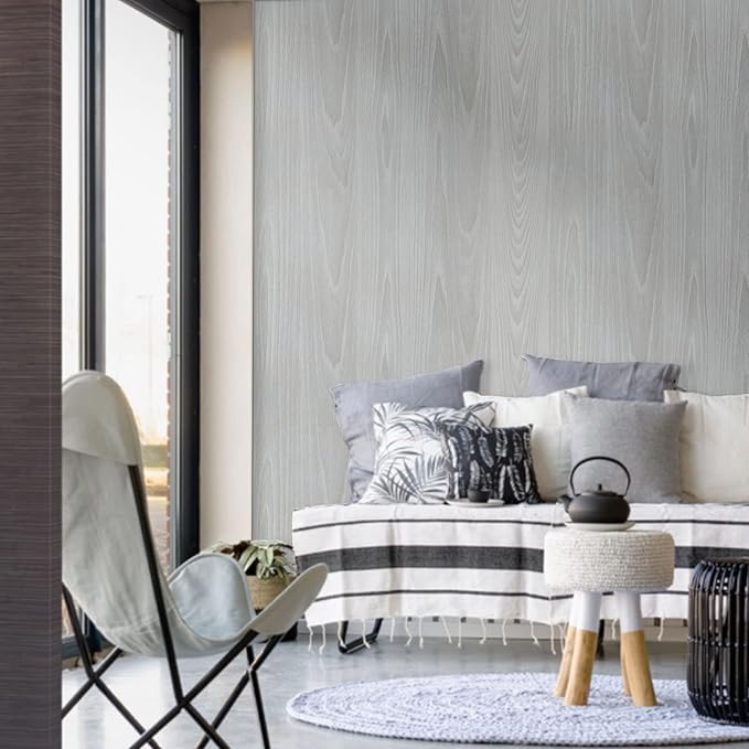 practicalWs 17.7"×393.7" Grey Wood Contact Paper, Waterproof Gray Wallpaper