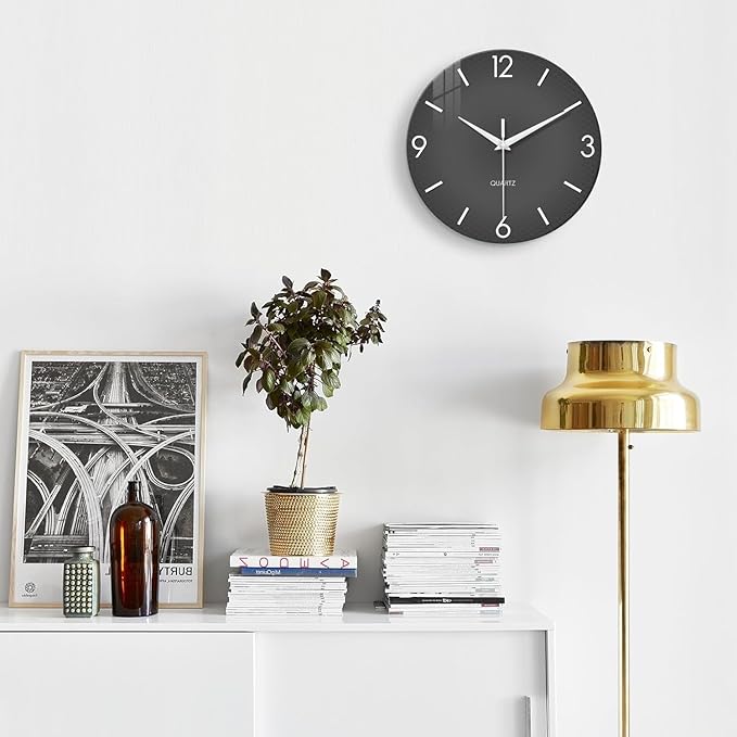 XFM Modern Wall Clock 14 Inch Silent Wall Clocks Battery Operated Grey Simple