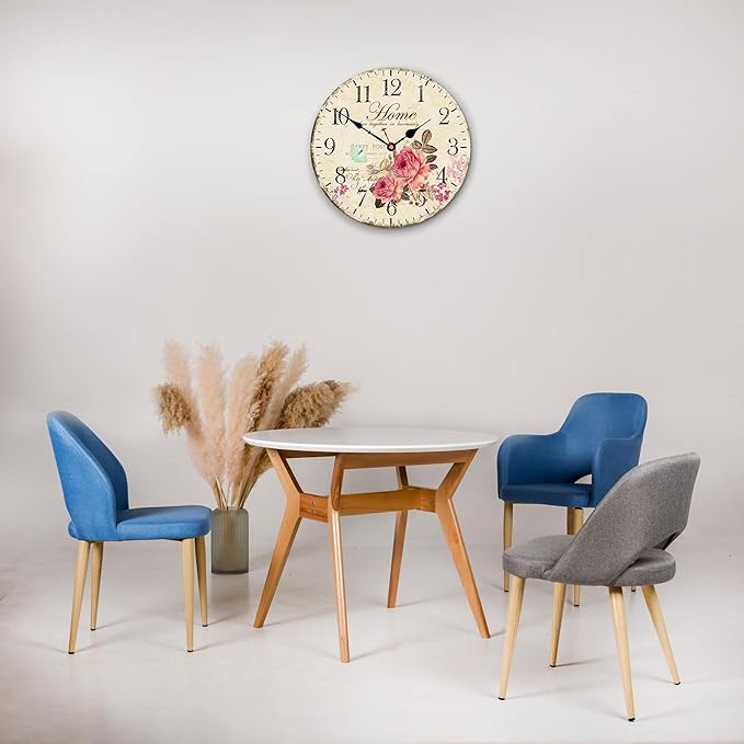 VIKMARI 14 Inch Wooden Wall Clock Art Hanging Clocks Silent Non-Ticking Wall