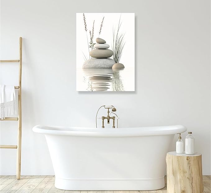 Zen Stone Canvas Wall Art Stacked Stones in Water Poster Print Tranquil Wild