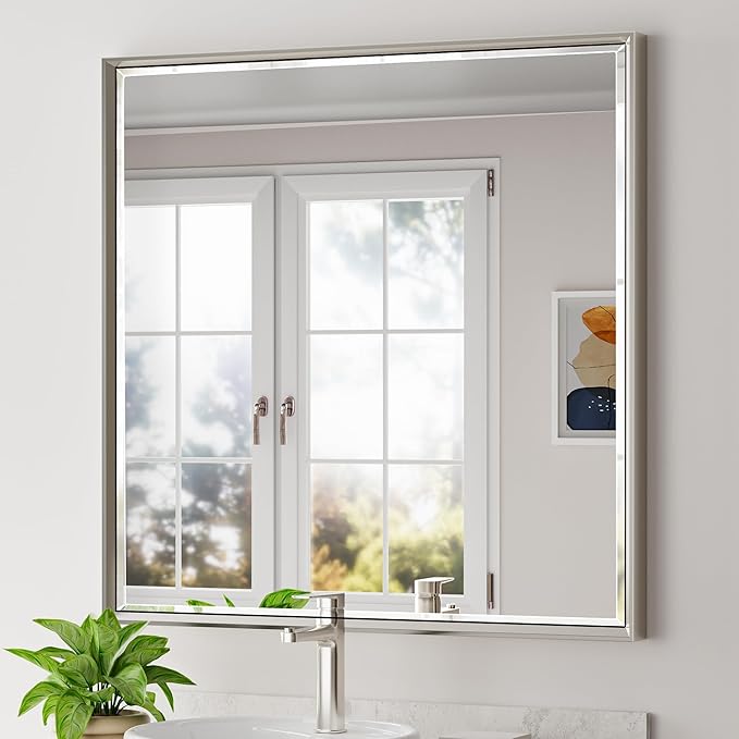 Brushed Nickel Bathroom Mirror, Bathroom Mirrors