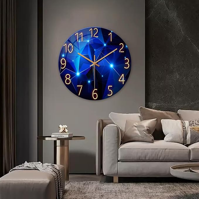 Extra Large Wall Clocks for Living Room Decor 24 Inch Glass Blue Clock Battery