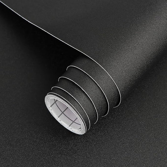 17"x120" Black Wallpaper Peel and Stick Contact Paper, Matte Black Wallpapers
