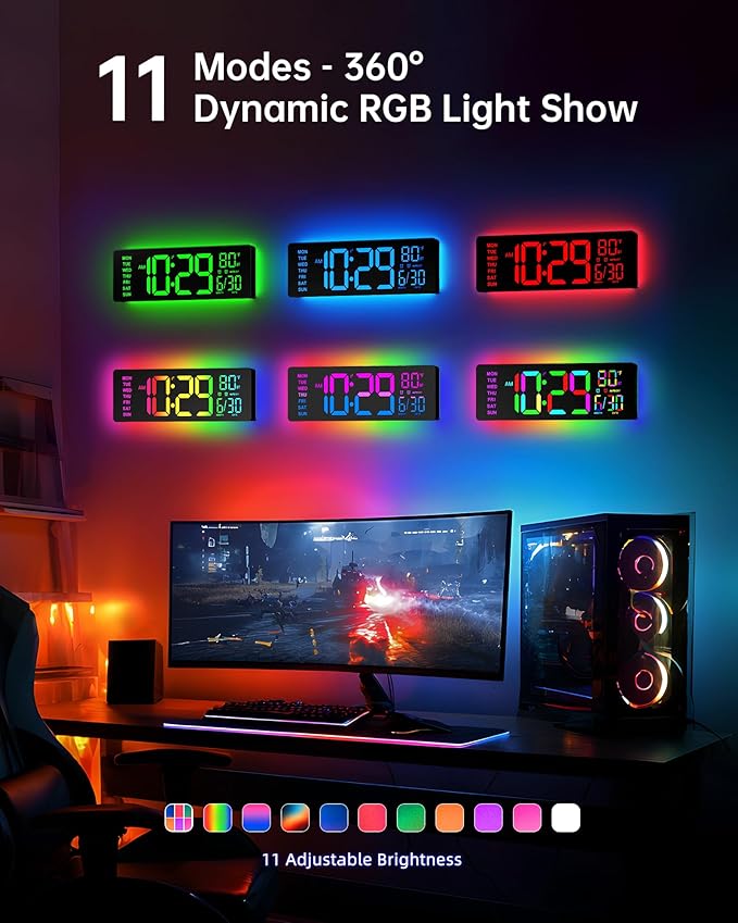 EASYERA 12" Digital Wall Clock for Classroom Livingroom Game Home Decor