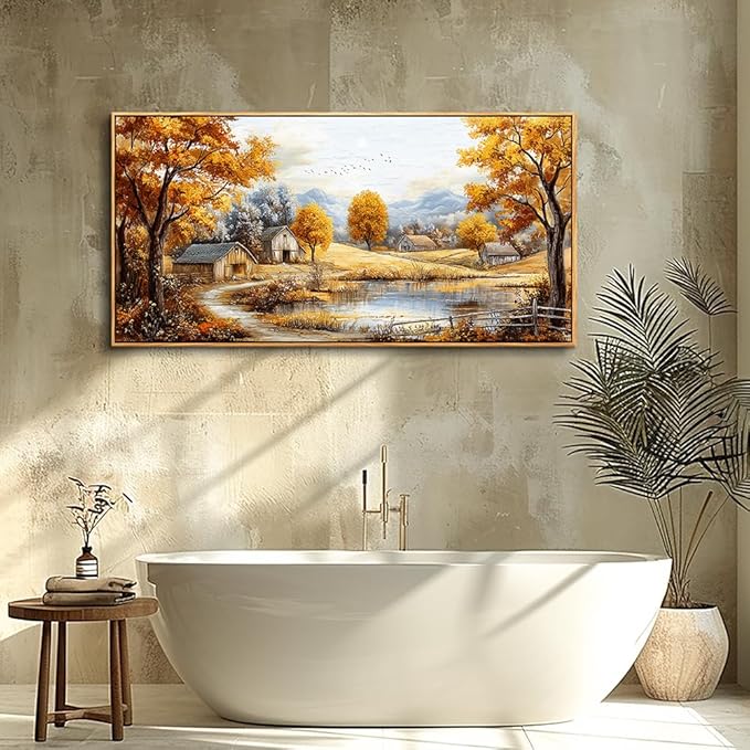 Wood Farmed Large Wall Decor For Living Room Canvas Wall Art For Office Modern Wall Decorations For Bedroom Autumn Forest Landscape Painting Farmhouse Pictures Artwork Room Home Decor 24x48 In