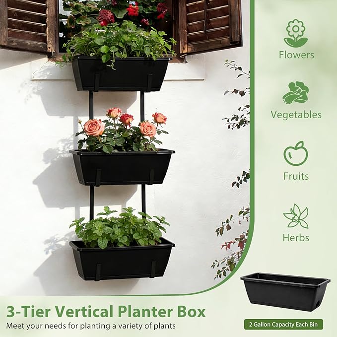 OYEAL Railing Planter Box 3 Tier Vertical Window Boxes Planter Outdoor