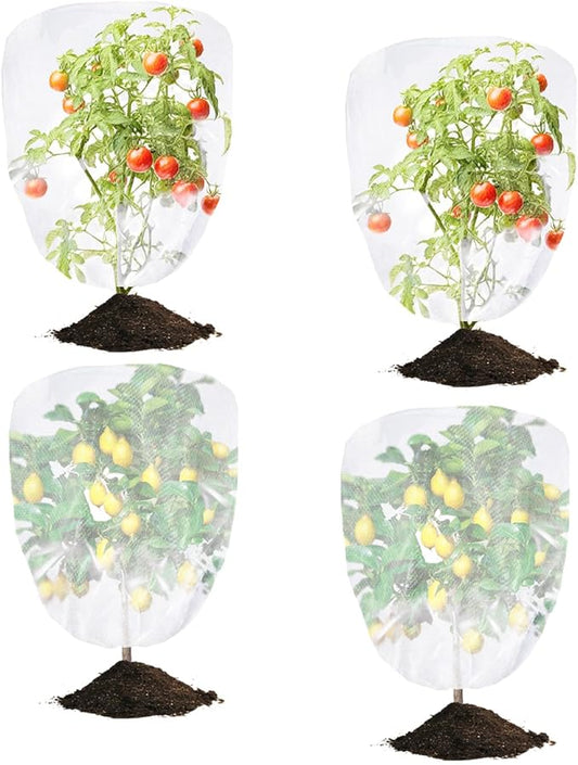 4 Pack Bird Netting for Blueberry Bushes, 3.3 * 4.9Ft Tomato Plant Netting, Plant Covers from Insects, Mesh Plant Protector for Tomatoes, Fruit Tree, Flowers, Vegetables with Drawstring