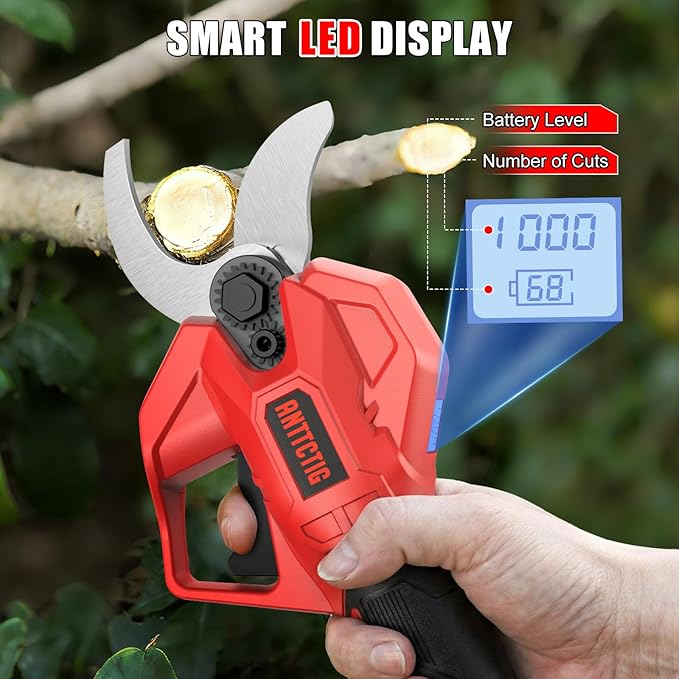 Upgraded Electric Pruning Shears, Big 2.56'' Cutting Diameter Cordless Pruner for Gardening with Dual 2.0AH Batteries & Extra Replacement Blades, Branch Cutter for Tree & Flower Trimming