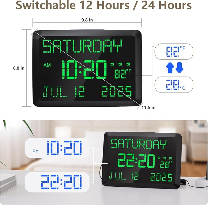 Raynic Day Clock, 11.5" Large Display Calendar Clock