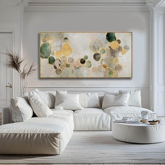Abstract Canvas Wall Art Gold Circle Painting Green Artwork Framed Wall Prints